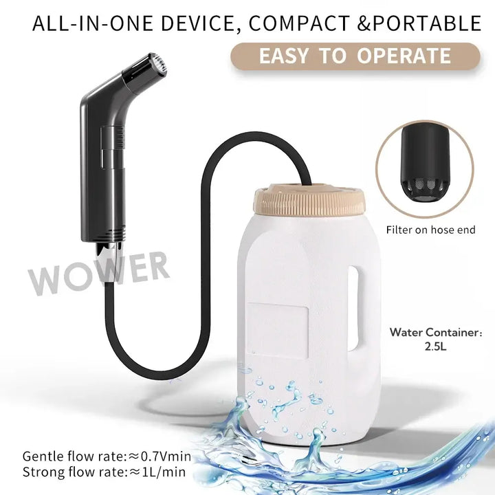 Portable Electric Bidet 2.5L Rechargeable Shataf Hand Sprayer Black/White for Personal Hygiene - Ebtkr