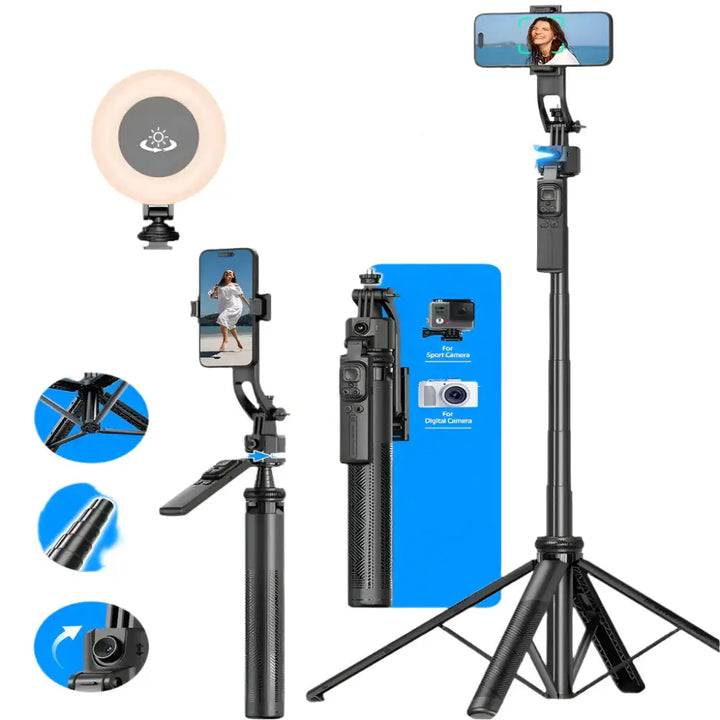 AI-Tracking Selfie Stick with 360° Auto-Rotation, 360 Rotation Light