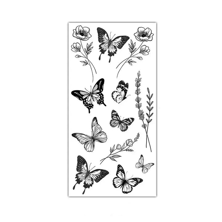 Black Large Flower False Tattoo Sticker Rose Peony Temporary Water Transfer DIY Tattoos - Ebtkr