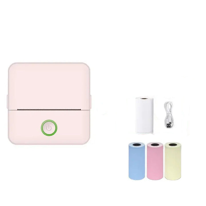 Mini Portable Thermal Label Printer, Inkless, Pink 4 Rolls