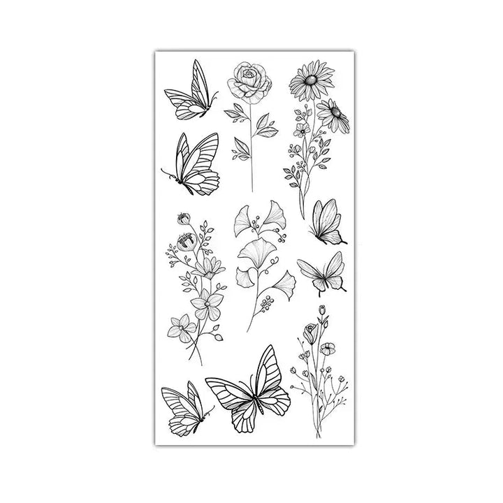 Black Large Flower False Tattoo Sticker Rose Peony Temporary Water Transfer DIY Tattoos - Ebtkr