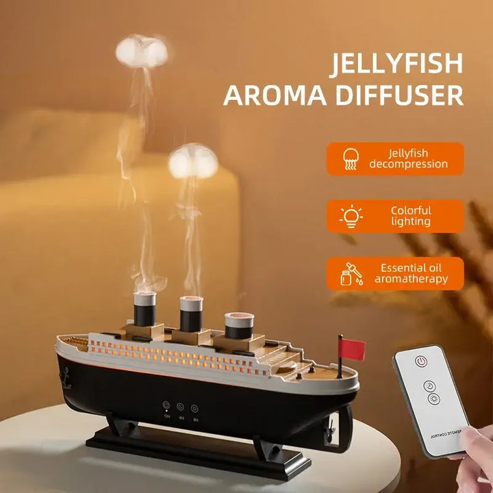 Titanic Ship Aroma Diffuser – 250ml Mist, Night Light & Jellyfish Smoke Effect