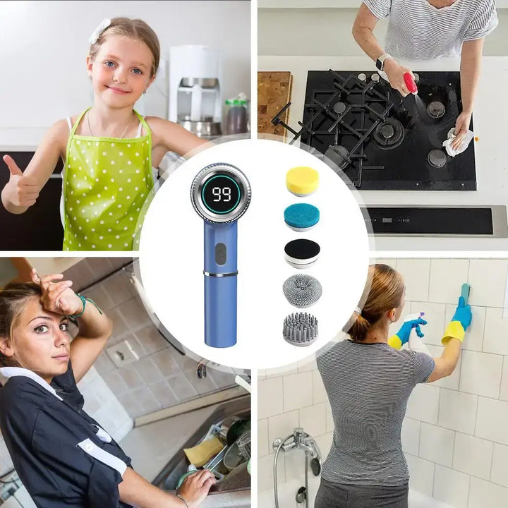 PLUZZ Zai Xiao Professional Electric Cleaning Brush Handheld Rechargeable for Bathroom Kitchen - Ebtkr