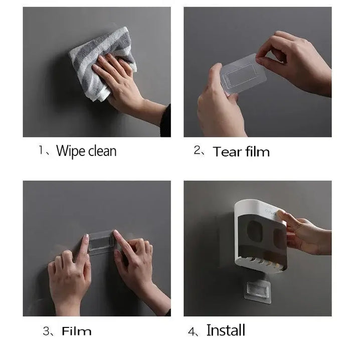Wall Mounted Toothpaste Dispenser with Magnetic Toothbrush Holder Automatic Squeezer - Ebtkr