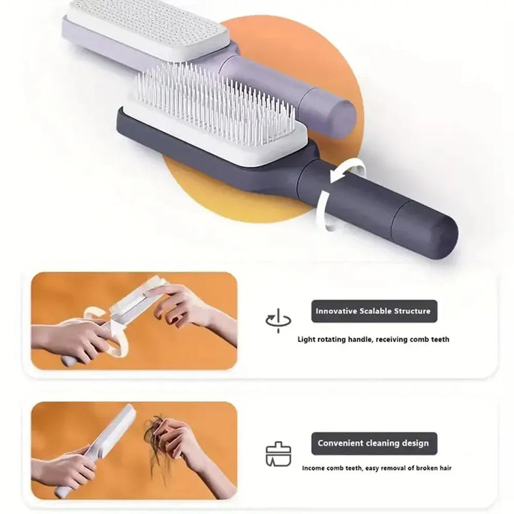 Portable Self-Cleaning Scalp Massage Comb Anti-Detangling Hair Brush - Ebtkr
