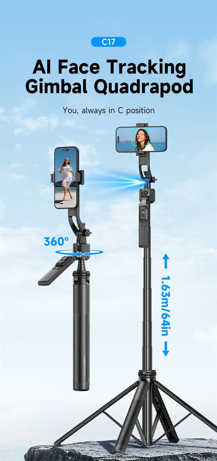 AI-Tracking Selfie Stick with 360° Auto-Rotation - Ebtkr