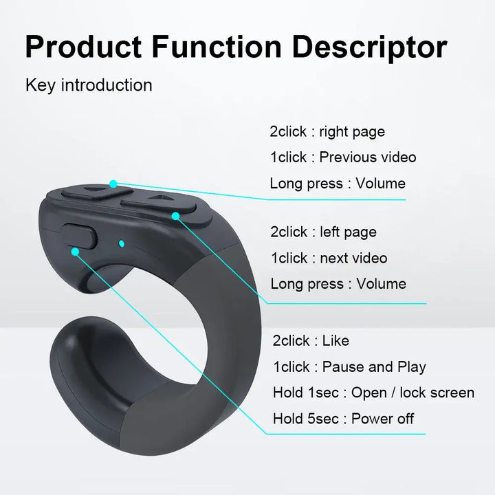 Tiktok Fingertip Remote Wireless Scrolling Ring Camera Shutter Selfie Button with Phone Stand - Ebtkr