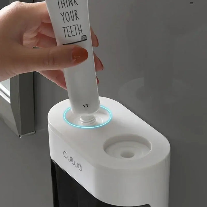 Wall Mounted Toothpaste Dispenser with Magnetic Toothbrush Holder Automatic Squeezer - Ebtkr