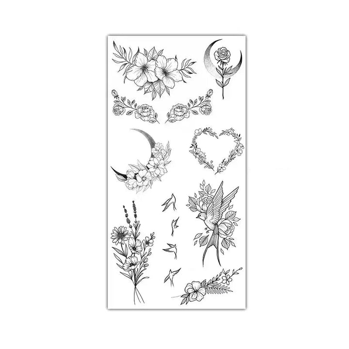 Black Large Flower False Tattoo Sticker Rose Peony Temporary Water Transfer DIY Tattoos - Ebtkr