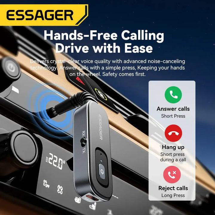 Essager 2-in-1 Bluetooth 5.1 Audio Receiver & Transmitter - Wireless AUX Stereo Adapter for Earphones, TV, Car - Ebtkr