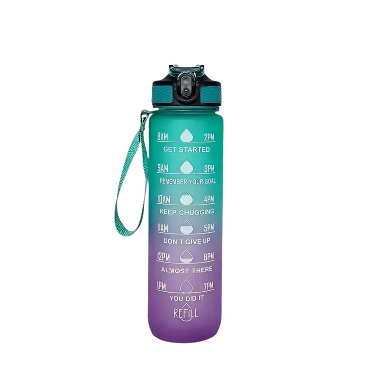 Motivational Gradient Water Bottle – 1L with Straw & Time Marker 💧