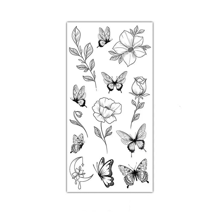 Black Large Flower False Tattoo Sticker Rose Peony Temporary Water Transfer DIY Tattoos - Ebtkr