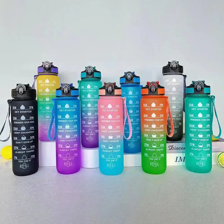 Motivational Gradient Water Bottle – 1L with Straw & Time Marker 💧
