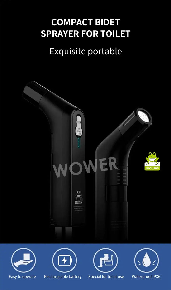 Portable Electric Bidet 2.5L Rechargeable Shataf Hand Sprayer Black/White for Personal Hygiene - Ebtkr