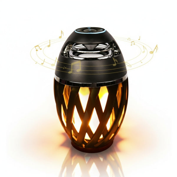 Portable Outdoor Bluetooth Speaker with Wireless Charging, LED Flame Lamp, Waterproof Wireless Stereo System, Enhanced Bass, HiFi Sound for Patio, Camping, Parties